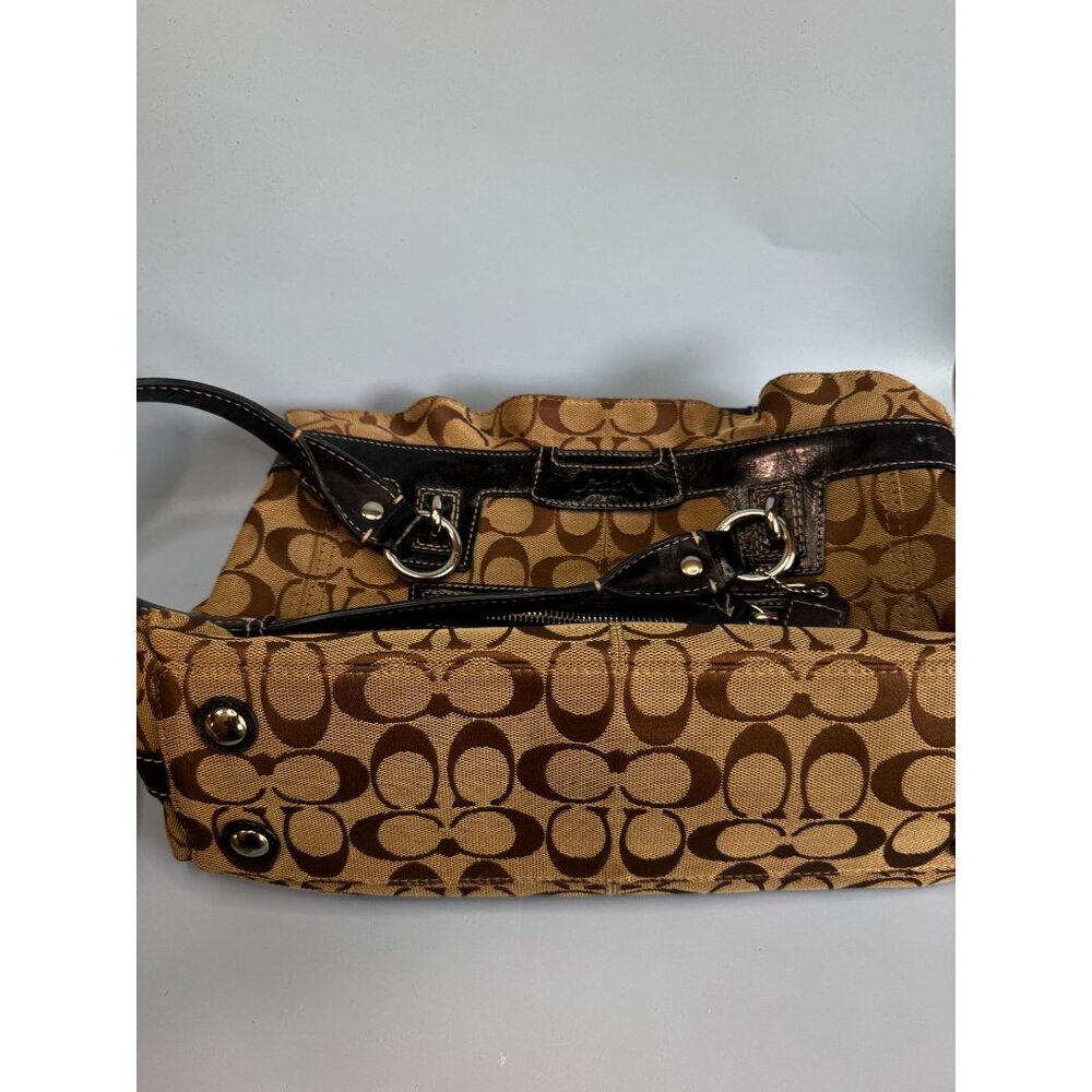 Coach Signature C Tote Bag Khaki Brown Black Leather Trim With Wristlet F14686 - Picture 8 of 8